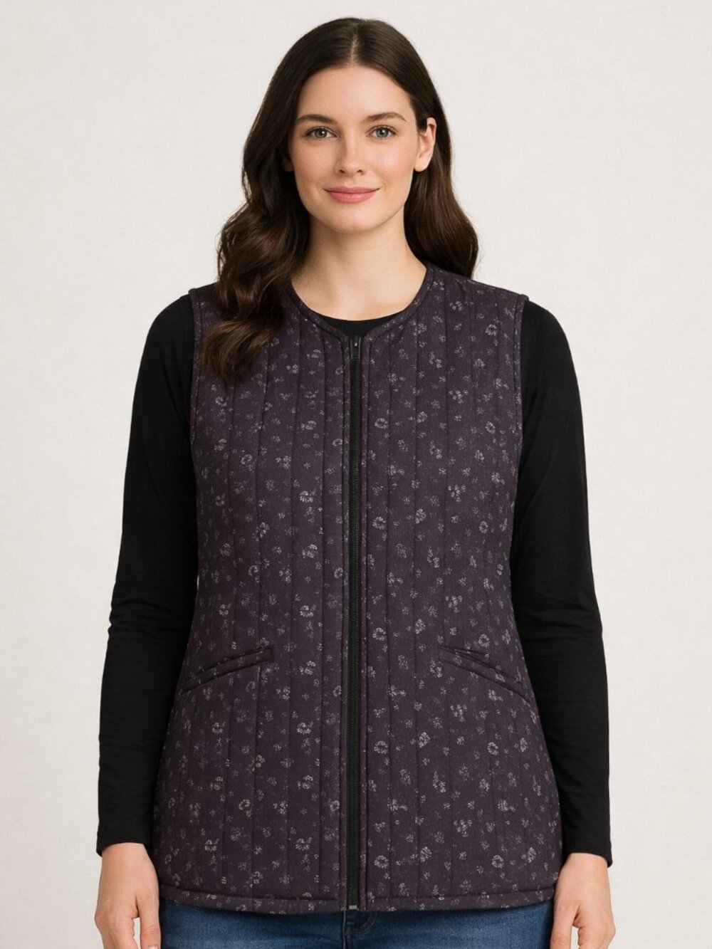 Yaya Women's purple Ditzy Floral Plum/White Gilet Waistcoat Y2K Size M
